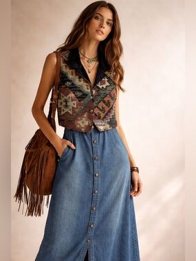 Roughrider Southwestern Tapestry Vest Size Medium